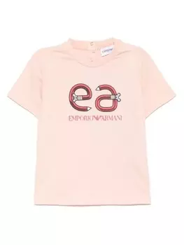 Футболка с принтом логотипа «Назад в школу» Emporio Armani Kids, розовый