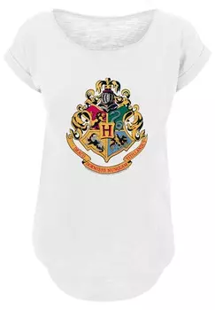 Футболка с принтом LONG CUT HARRY POTTER HOGWARTS CREST GOLD F4NT4STIC, белый