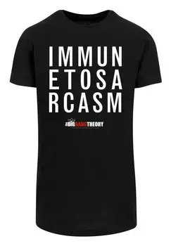 Футболка с принтом LONG CUT SHIRT 'BIG BANG THEORY IMMUNE TO SARCASM' F4NT4STIC, черный