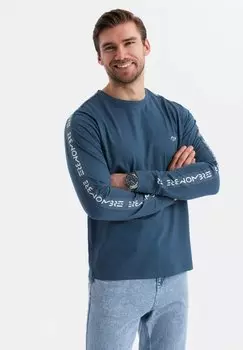 Футболка с принтом LONGSLEEVE WITH STRIPES AND PRINT Ombre, темно-синий