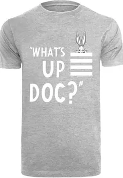 Футболка с принтом LOONEY TUNES BUGS BUNNY WHAT'S UP DOC STRIPES F4NT4STIC, серый