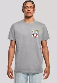 Футболка с принтом LOONEY TUNES BUGS BUNNY FACE FAUX POCKET F4NT4STIC, серый