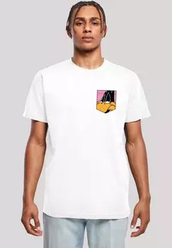 Футболка с принтом LOONEY TUNES DAFFY DUCK FACE FAUX POCKET F4NT4STIC, цвет white