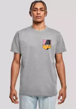 Футболка с принтом LOONEY TUNES DAFFY DUCK FACE FAUX POCKET F4NT4STIC, цвет heather grey
