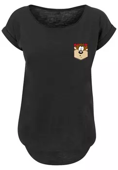 Футболка с принтом LOONEY TUNES TASMANIAN DEVIL FACE FAUX POCKET F4NT4STIC, черный