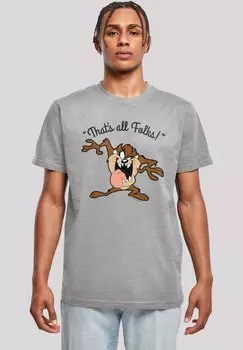 Футболка с принтом LOONEY TUNES TAZ THAT'S ALL FOLKS F4NT4STIC, цвет heather grey