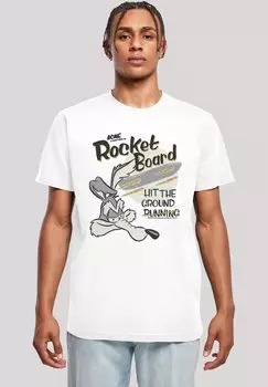 Футболка с принтом LOONEY TUNES WILE E COYOTE ROCKET BOARD CARTOON F4NT4STIC, белый