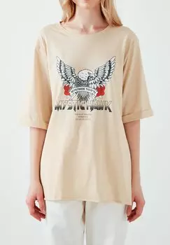 Футболка с принтом Loose Fit LELA, цвета камня