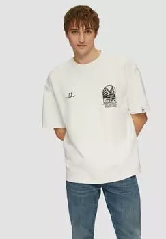 Футболка с принтом LOOSE FIT QS, бежевый