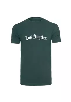 Футболка с принтом LOS ANGELES WORDING TEE Mister Tee, темно-зеленый