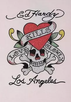 Футболка с принтом LOVE KILLS SLOWLY DIAMANTE Ed Hardy, розовый