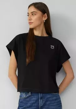 Футболка с принтом LSSIGES MIT BERSCHNITTENER SCHULTER QS, черный