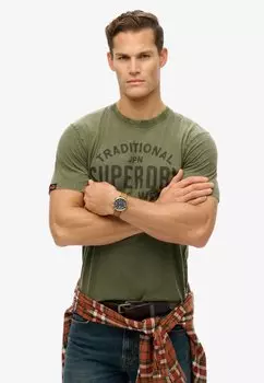 Футболка с принтом MACHINED GOODS WORKWEAR Superdry, зеленый