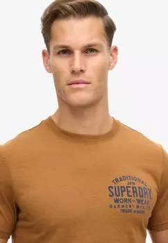 Футболка с принтом MACHINED GOODS WORKWEAR Superdry, коричневый