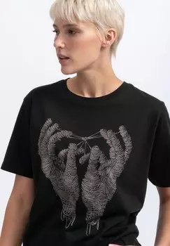 Футболка с принтом MANO UNUS KAFT, черный