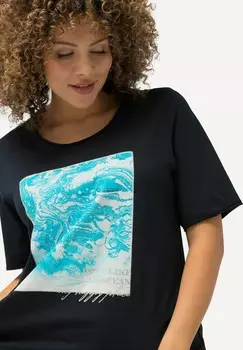 Футболка с принтом MARBLED OCEAN SHORT SLEEVE GRAPHIC Ulla Popken, темно-синий