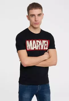 Футболка с принтом MARVEL COMIC BLOCK LOGO LOGOSHIRT, черный