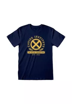 Футболка с принтом MARVEL COMICS X-MEN XAVIER INSTITUTE BADGE Henry Tiger, темно-синий