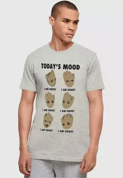 Футболка с принтом MARVEL GUARDIANS OF THE GALAXY GROOT TODAYS MOOD ABSOLUTE CULT, цвет heather grey