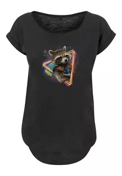 Футболка с принтом MARVEL GUARDIANS OF THE GALAXY NEON ROCKET SUPERHELDEN F4NT4STIC, черный