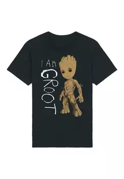 Футболка с принтом MARVEL GUARDIANS OF THE GALAXY ICH BIN GROOT F4NT4STIC, черный