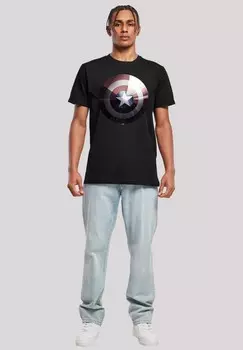 Футболка с принтом MARVEL SUPERHELDEN CAPTAIN AMERICA SHIELD SHINY F4NT4STIC, черный