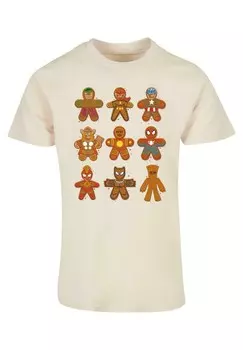 Футболка с принтом MARVEL UNIVERSE CHRISTMAS GINGERBREAD AVENGERS ABSOLUTE CULT, песочный