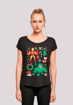 Футболка с принтом MARVEL UNIVERSE IRON MAN AND HULK CHRISTMAS DAY SUPERH F4NT4STIC, черный