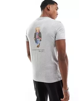Футболка с принтом «медведь на спине» из серого меланжа Polo Ralph Lauren