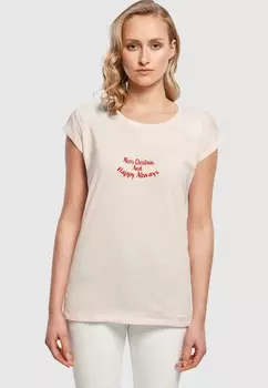 Футболка с принтом MERRY CHRISTMAS AND HAPPY ALWAYS EXTENDED SHOULDER TEE Merchcode, розовый