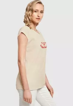 Футболка с принтом MERRY CHRISTMAS AND HAPPY ALWAYS EXTENDED SHOULDER TEE Merchcode, песочный