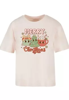 Футболка с принтом MERRY CHRISTMAS COZY AND CUTE F4NT4STIC, розовый
