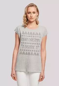 Футболка с принтом MERRY CHRISTMAS EVERYONE WEIHNACHTEN F4NT4STIC, серый