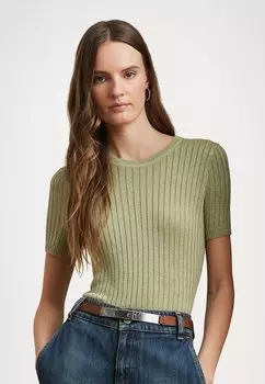 Футболка с принтом METALLIC RIB KNIT SHORT SLEEVE SWEATER Lauren Ralph Lauren, оливковый