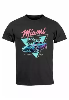 Футболка с принтом MIAMI BEACH SURFING MOTIV USA RETRO AUTO Neverless, темно-серый