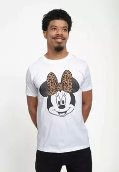 Футболка с принтом Mickey Classic Modern Minnie Face Leopard Unisex Disney, белая