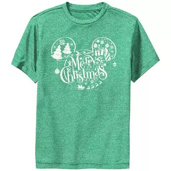Футболка с принтом Mickey Mouse Merry Christmas для мальчиков и графикой Licensed Character, цвет Kelly Heather