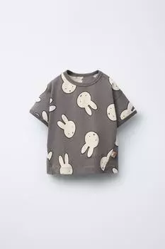 Футболка с принтом miffy ZARA, антрацитовый серый