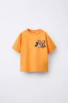 Футболка с принтом микки мауса disney ZARA, оранжевый