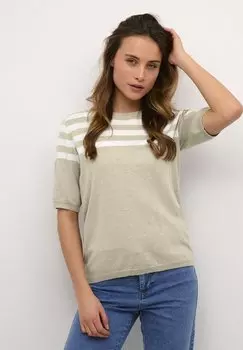Футболка с принтом MILO Kaffe, цвет sand melange chalk half stripe