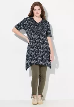 Футболка с принтом MISTLETOE PRINT SHORT SLEEVE V-NECK Ulla Popken, темно-синий