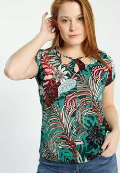 Футболка с принтом MIT AJOUR KRAGEN UND DSCHUNGELBLUMENMUSTER Cassis, цвет green