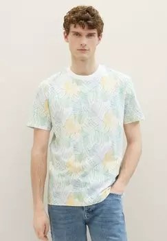 Футболка с принтом MIT ALLOVER TOM TAILOR, цвет white multicolor leaf design