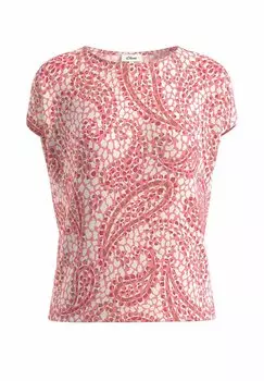 Футболка с принтом MIT BERSCHNITTENEN SCHULTERN s.Oliver, розовый