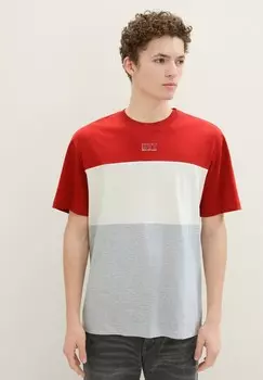 Футболка с принтом MIT COLOUR BLOCKING TOM TAILOR DENIM, красный