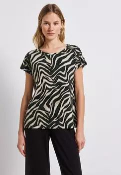 Футболка с принтом MIT DETAILS Street One, металлик зеленый