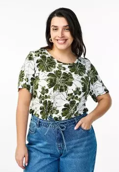 Футболка с принтом MIT FLORALEM Zizzi, зеленый
