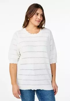 Футболка с принтом MIT LOCHMUSTER IN STREIFENOPTIK UND KURZEN RMELN Zizzi, кремовый