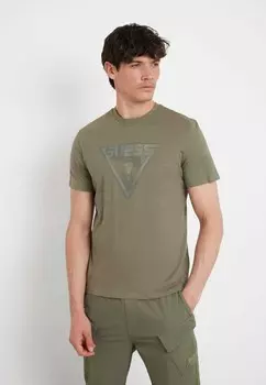 Футболка с принтом MIT LOGO-DREIECK VORN Guess, оливково-зеленый