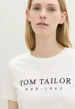 Футболка с принтом MIT LOGO STICKEREI TOM TAILOR, кремовый